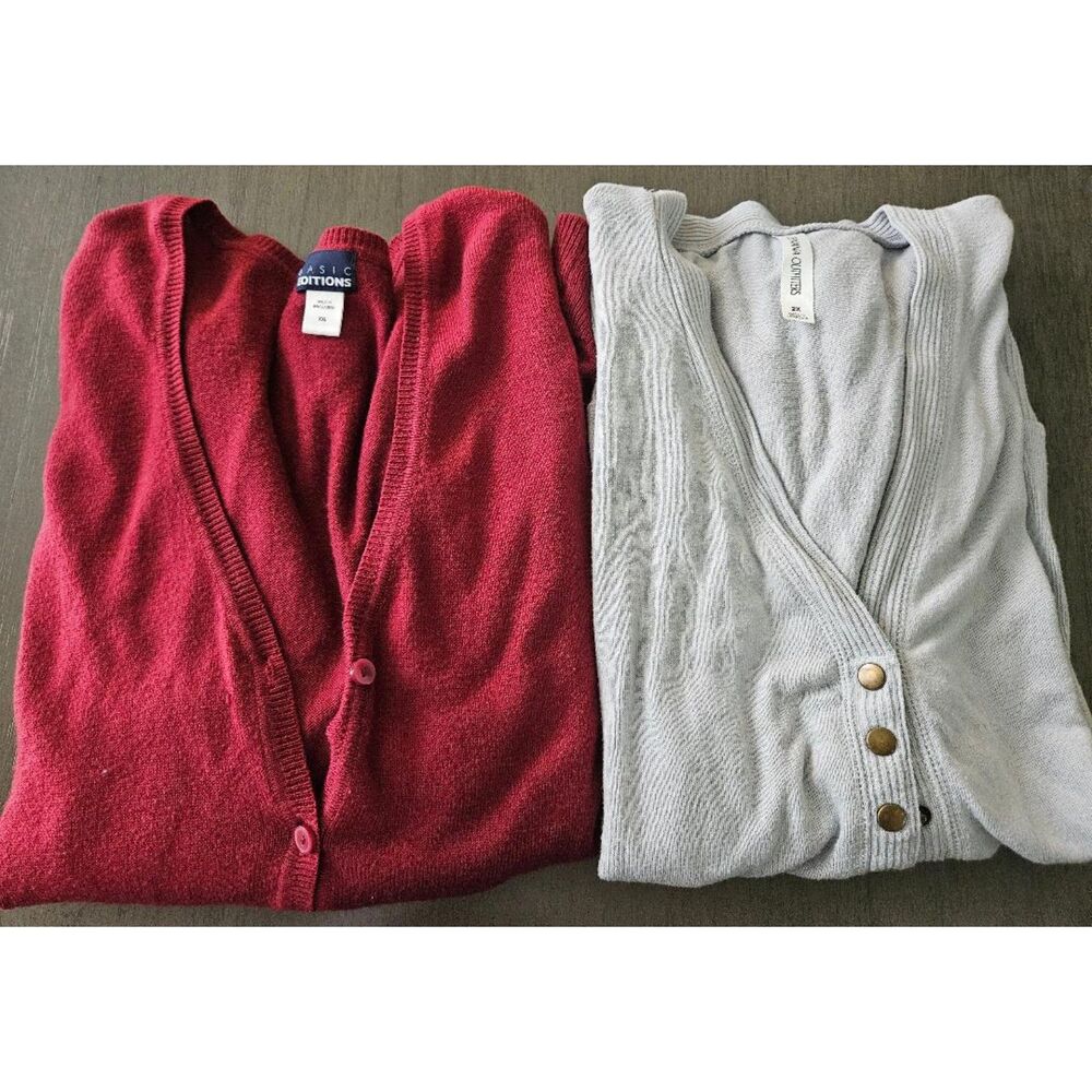 Lot of 2, Women's 2X Cardigans Gray, Maroon
